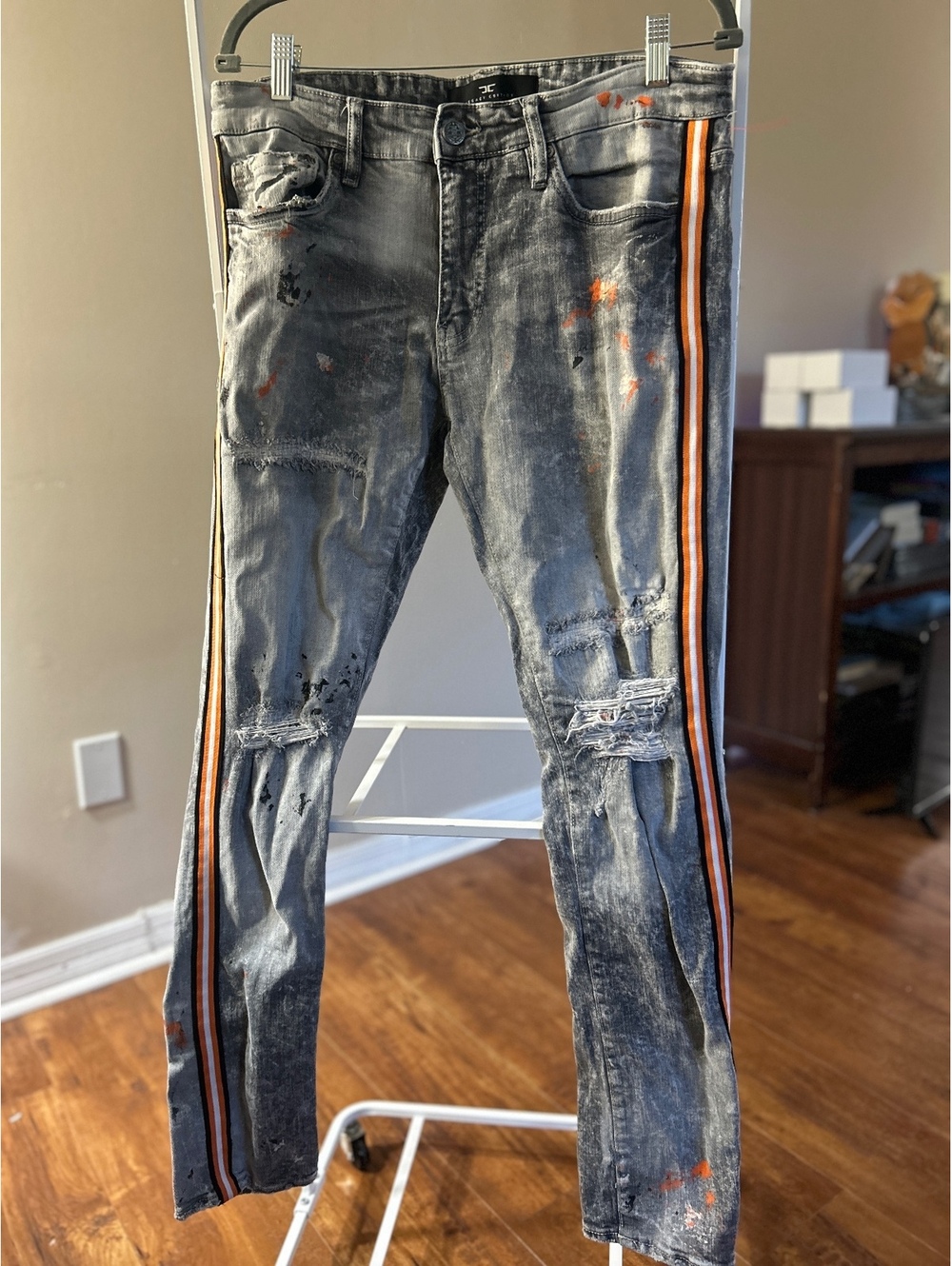 Jordan Craig Legacy Edition Distressed Gray Denim Jeans with Side Stripes